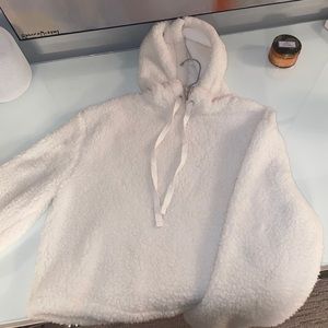 White Sherpa cropped hoodie